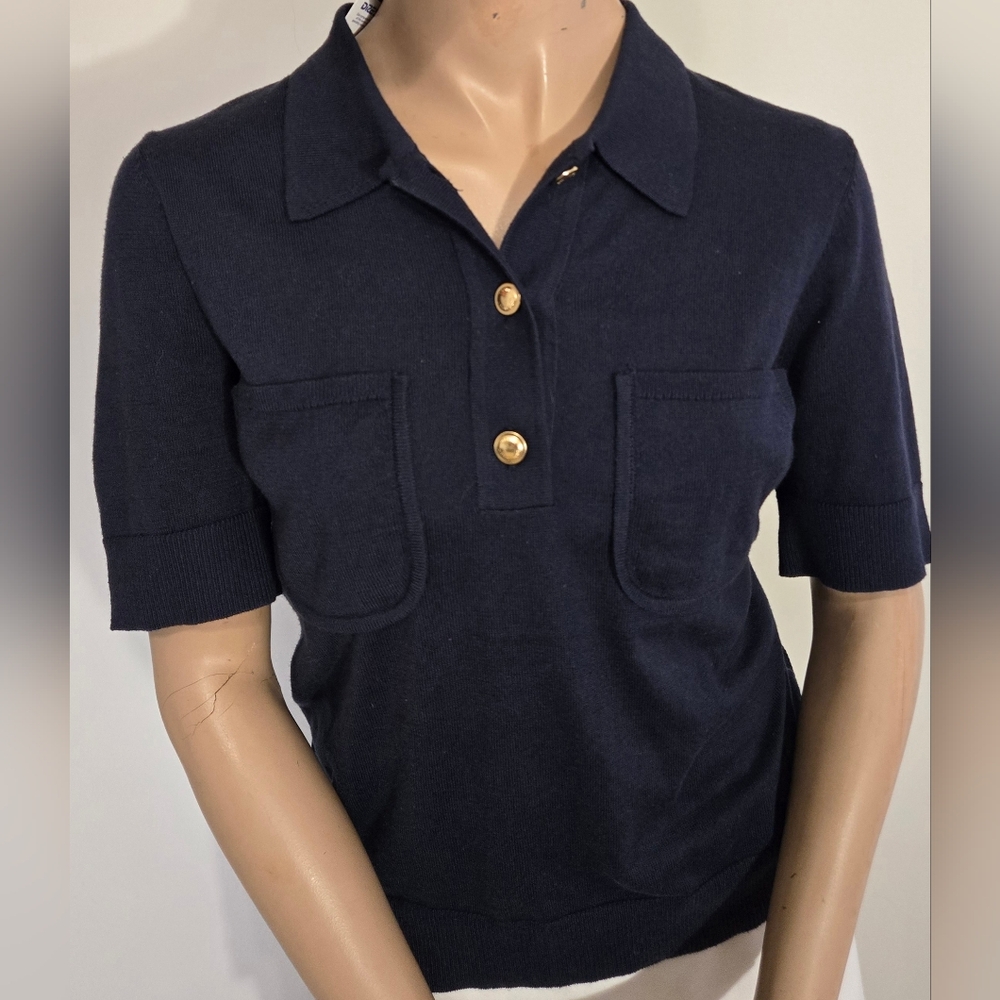 Michael Kors Navy Blue Blouse with Gold Buttons.  BRAND NEW WITH TAGS